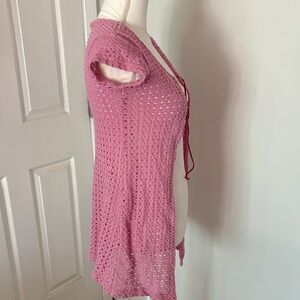 Expression Y2K Pink Crochet Open Front Tie Cardigan Top | Size S/M
